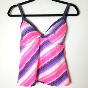 Free Country NWT Cabana Stripe Pink & Purple Underwire Tankini Swimsuit Top